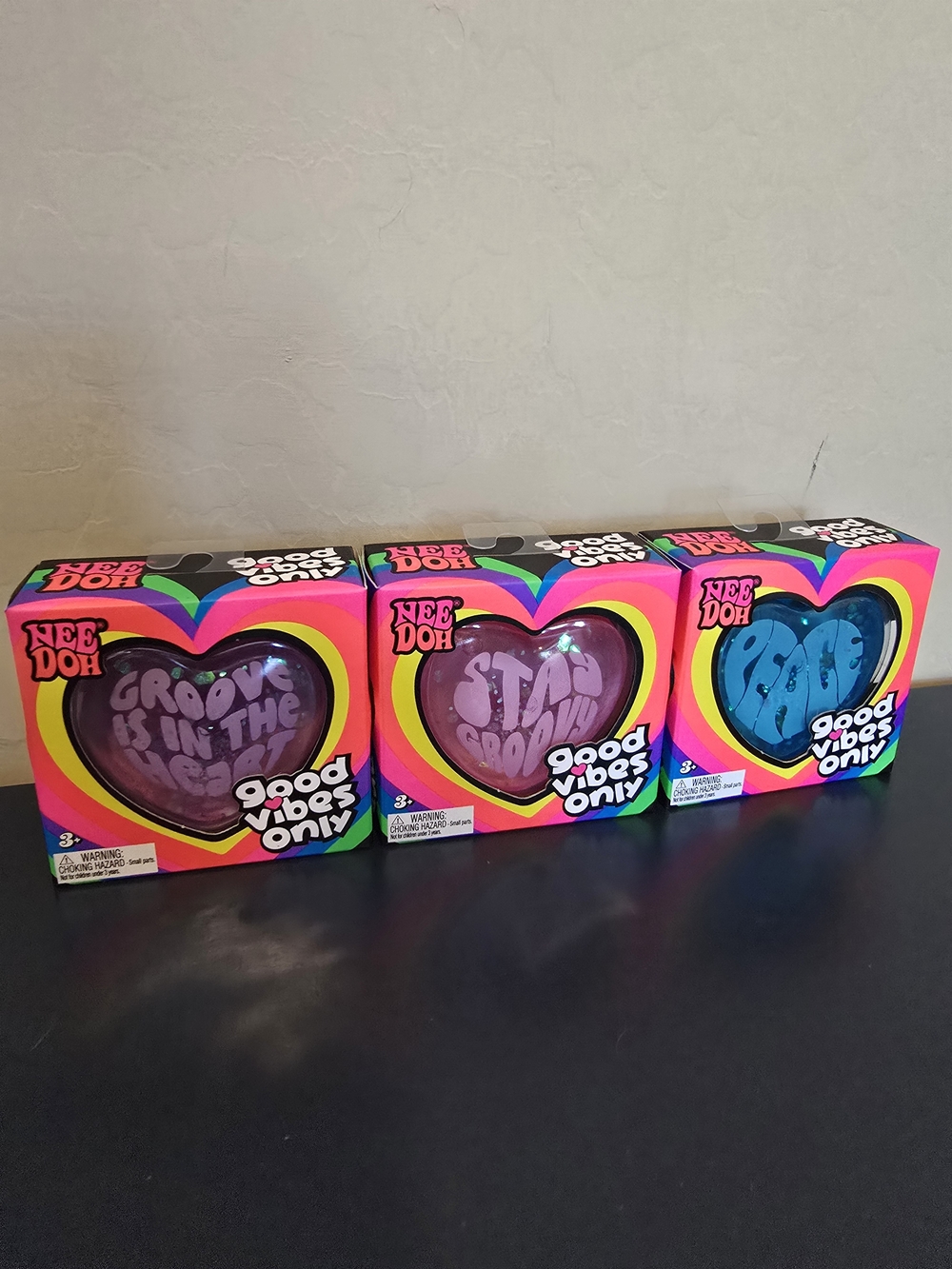 Authentic NeeDoh Good Vibes Only Heart Stress Ball - Bundle of 3